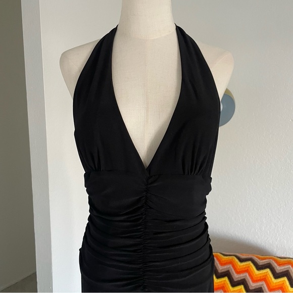 Arden B Glam Goth Halter Ruched Wide Leg Jumpsuit - Picture 5 of 9